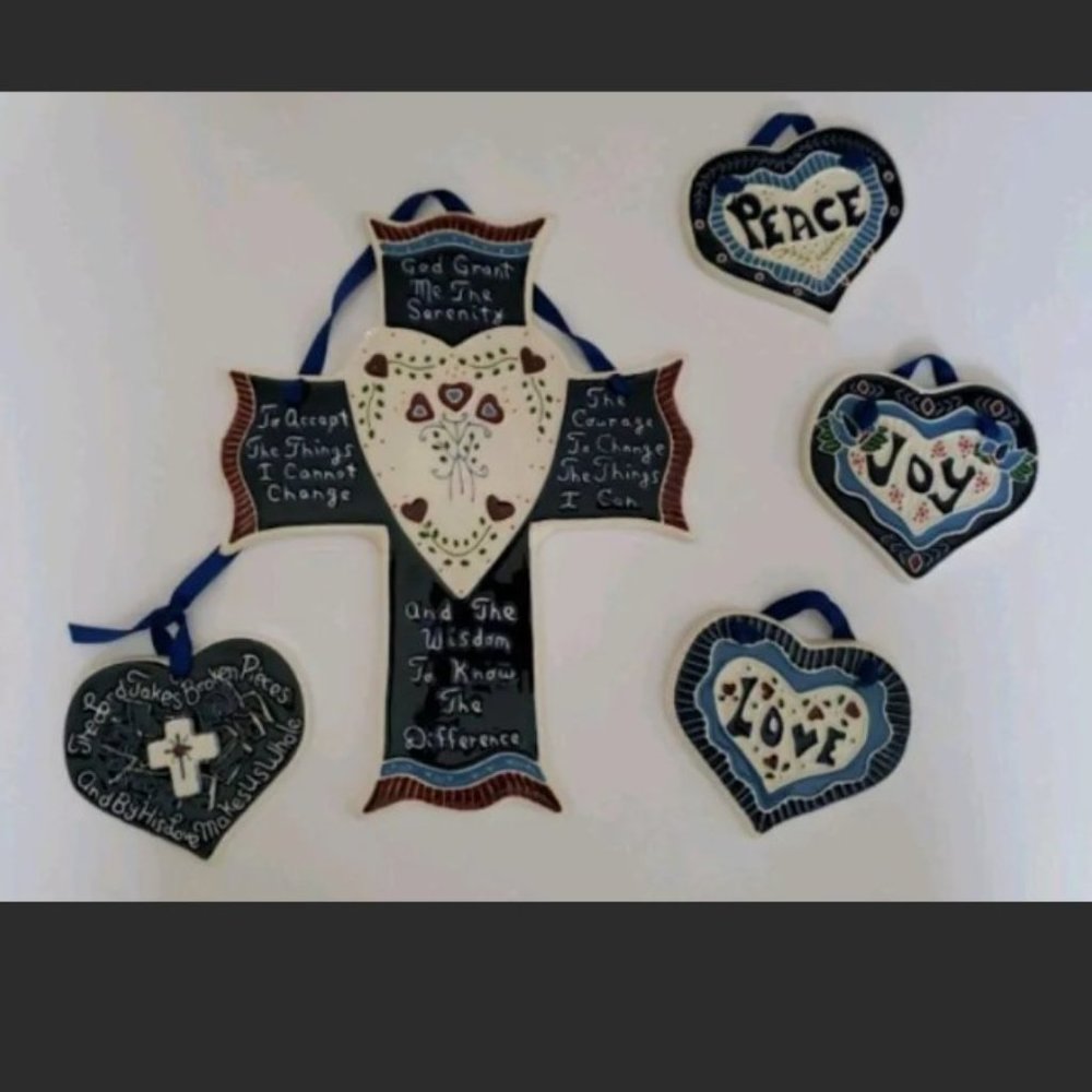 J. Duban Designs Hanging Ceramic Cross W/ 4 Hearts
